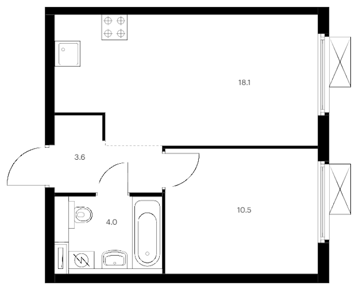 1-комнатная квартира 36.2 м², 7/11 эт., ЖК «Витебский парк»